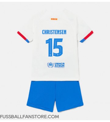 Barcelona Andreas Christensen #15 Replik Auswärtstrikot Kinder 2023-24 Kurzarm (+ Kurze Hosen)